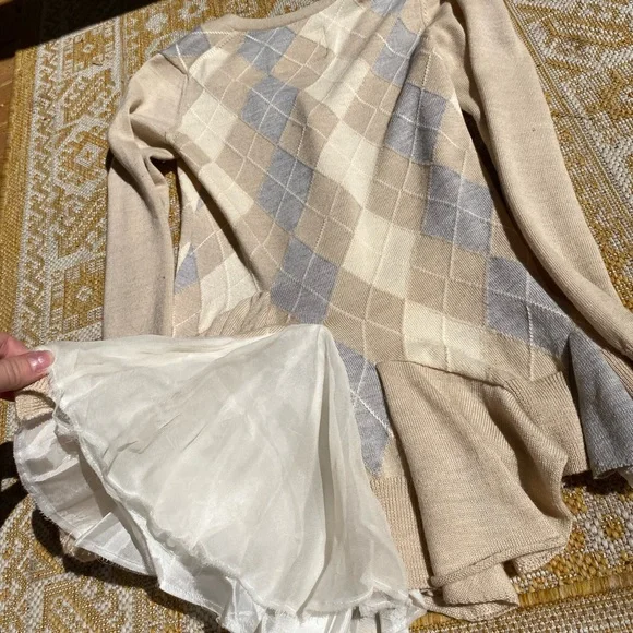 Authentic Sacai argyle ruffled cardigan cream grey - Picture 4 of 7